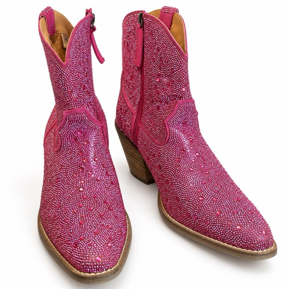 Dingo Silver Dollar Women’s 9.5M Fuchsia Pink Rhinestone Western Boots DI577 EUC